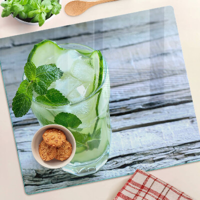 Glass chopping board Refreshing cocktail with mint