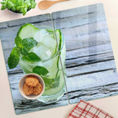 Glass chopping board Refreshing cocktail with mint