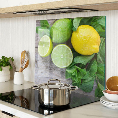 Glass chopping board Lemons and limes with mint