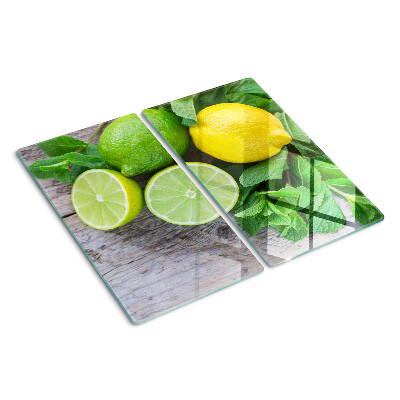 Glass chopping board Lemons and limes with mint