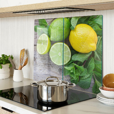 Glass chopping board Lemons and limes with mint
