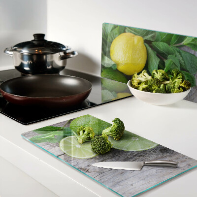 Glass chopping board Lemons and limes with mint