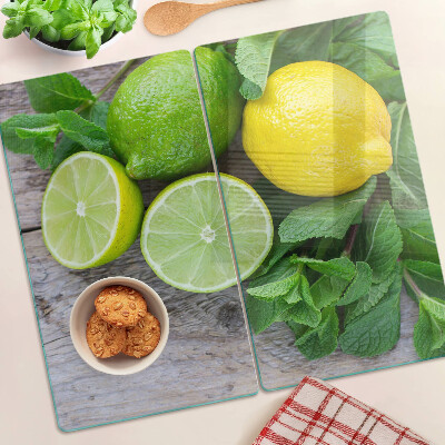 Glass chopping board Lemons and limes with mint