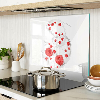 Glass kitchen board Raspberry bubbles in water