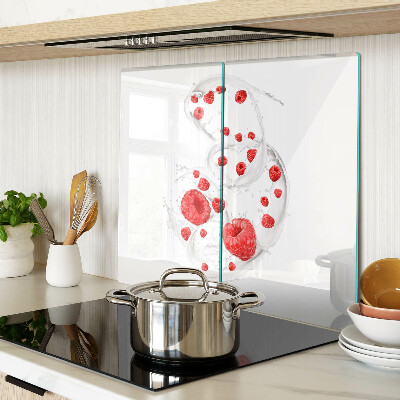 Glass kitchen board Raspberry bubbles in water