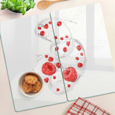 Glass kitchen board Raspberry bubbles in water