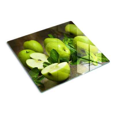 Glass chopping board Green apples with mint