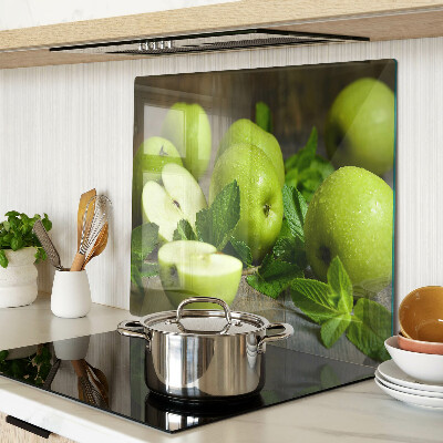 Glass chopping board Green apples with mint