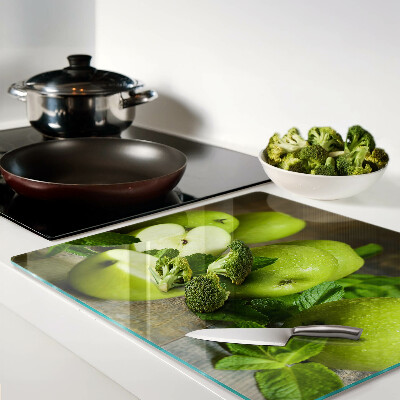 Glass chopping board Green apples with mint