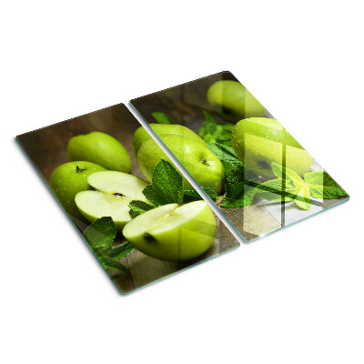 Glass chopping board Green apples with mint