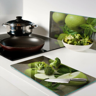 Glass chopping board Green apples with mint