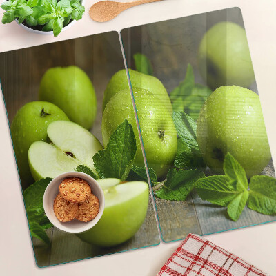 Glass chopping board Green apples with mint