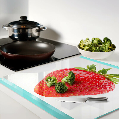 Glass chopping board Strawberry on white background
