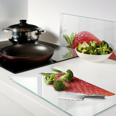 Glass chopping board Strawberry on white background
