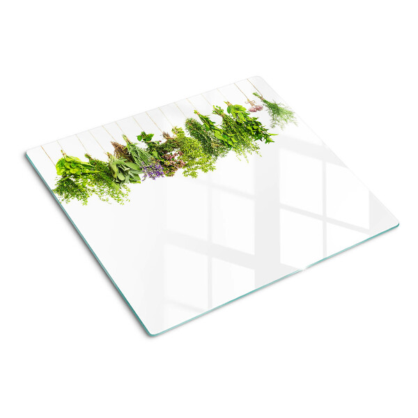 Glass kitchen board Herbs in hanging pots