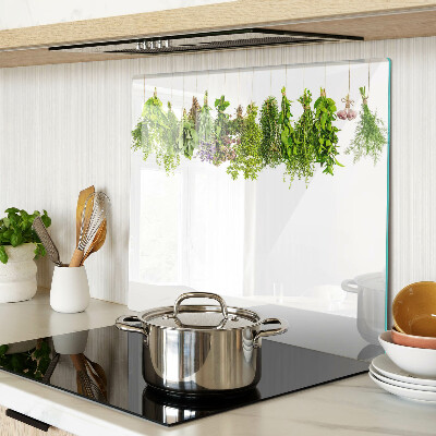Glass kitchen board Herbs in hanging pots