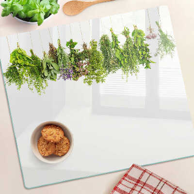 Glass kitchen board Herbs in hanging pots