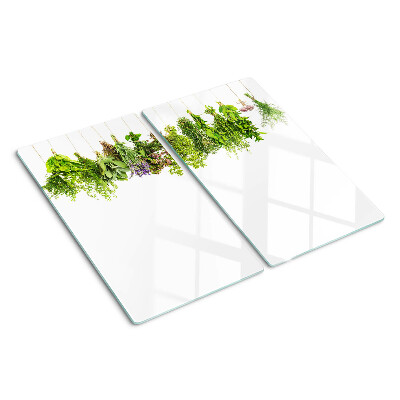 Glass kitchen board Herbs in hanging pots