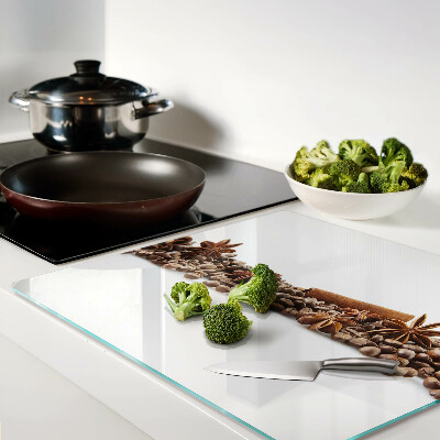 Glass chopping board Spices and coffee beans