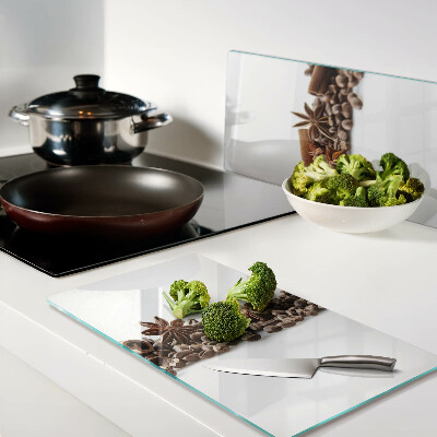 Glass chopping board Spices and coffee beans