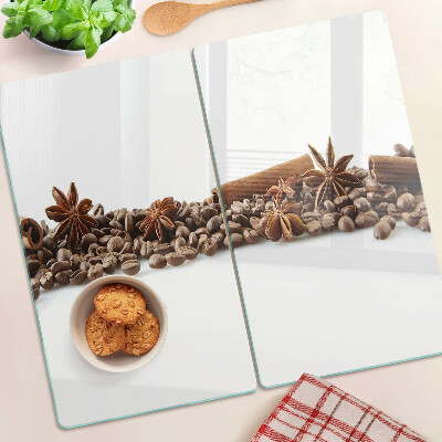Glass chopping board Spices and coffee beans