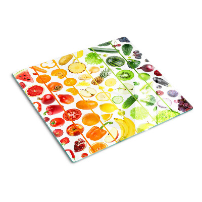 Glass kitchen board Fruits and vegetables in rainbow colors