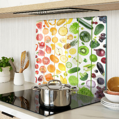 Glass kitchen board Fruits and vegetables in rainbow colors