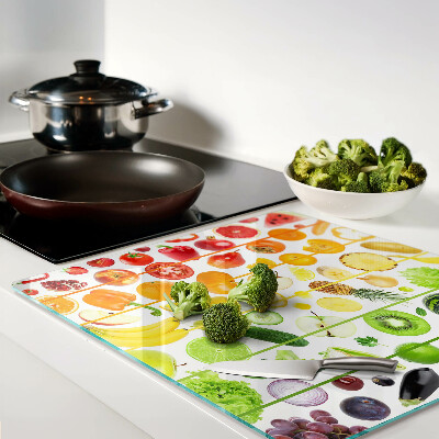 Glass kitchen board Fruits and vegetables in rainbow colors
