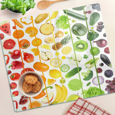 Glass kitchen board Fruits and vegetables in rainbow colors