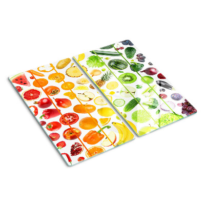 Glass kitchen board Fruits and vegetables in rainbow colors