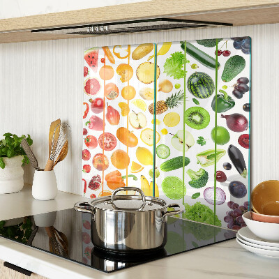 Glass kitchen board Fruits and vegetables in rainbow colors