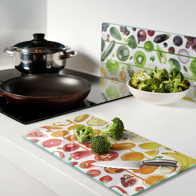 Glass kitchen board Fruits and vegetables in rainbow colors