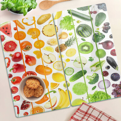 Glass kitchen board Fruits and vegetables in rainbow colors