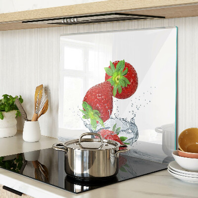 Glass kitchen board Strawberries in water
