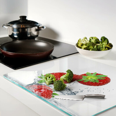 Glass kitchen board Strawberries in water