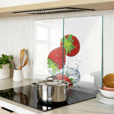 Glass kitchen board Strawberries in water
