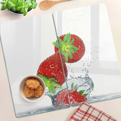 Glass kitchen board Strawberries in water
