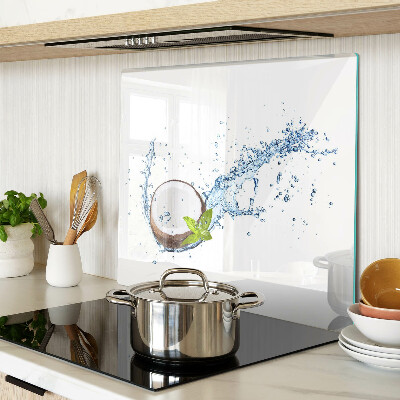 Glass kitchen board Coconut with water and mint