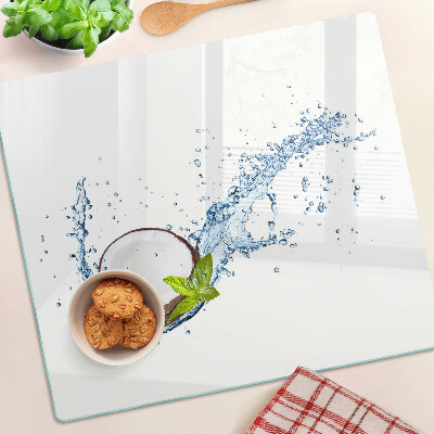Glass kitchen board Coconut with water and mint
