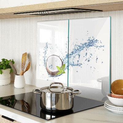 Glass kitchen board Coconut with water and mint