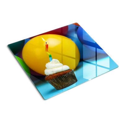 Glass kitchen board Birthday cupcake with balloons