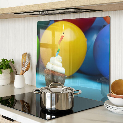 Glass kitchen board Birthday cupcake with balloons