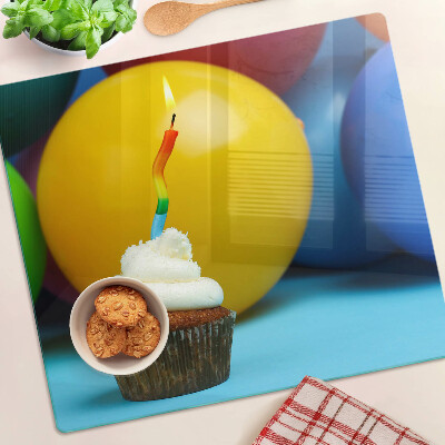 Glass kitchen board Birthday cupcake with balloons