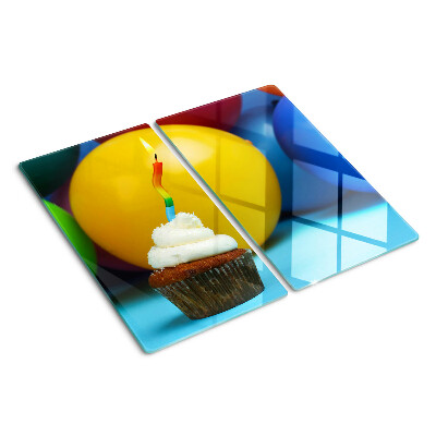 Glass kitchen board Birthday cupcake with balloons
