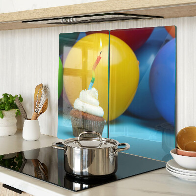 Glass kitchen board Birthday cupcake with balloons