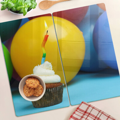 Glass kitchen board Birthday cupcake with balloons