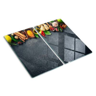 Glass kitchen board Kitchen spices and ingredients