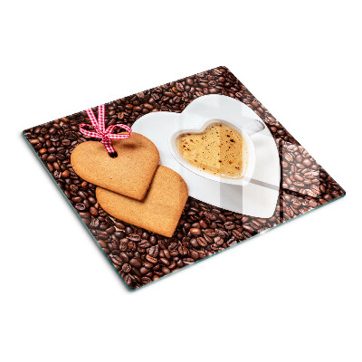 Glass chopping board Coffee with a heart and cookies