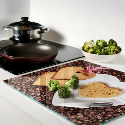 Glass chopping board Coffee with a heart and cookies