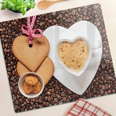 Glass chopping board Coffee with a heart and cookies